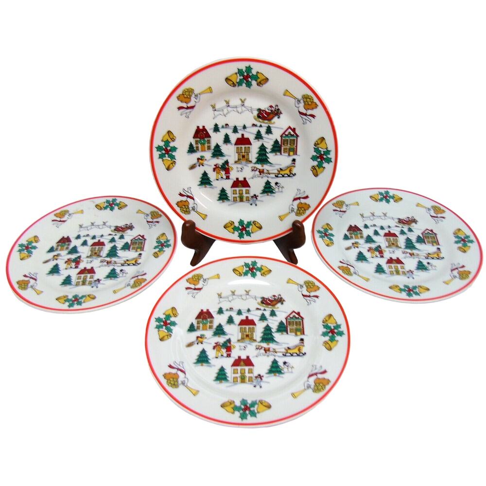 Set (4) JOY OF CHRISTMAS PLATES 7.5" Dessert Salad Jamestown China Action 1987